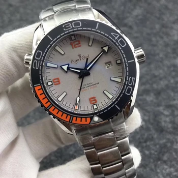 

Classic New Men Automatic Mechanical Orange Black Leather Professional Stainless Steel Sapphire Luminous Watches AAA+