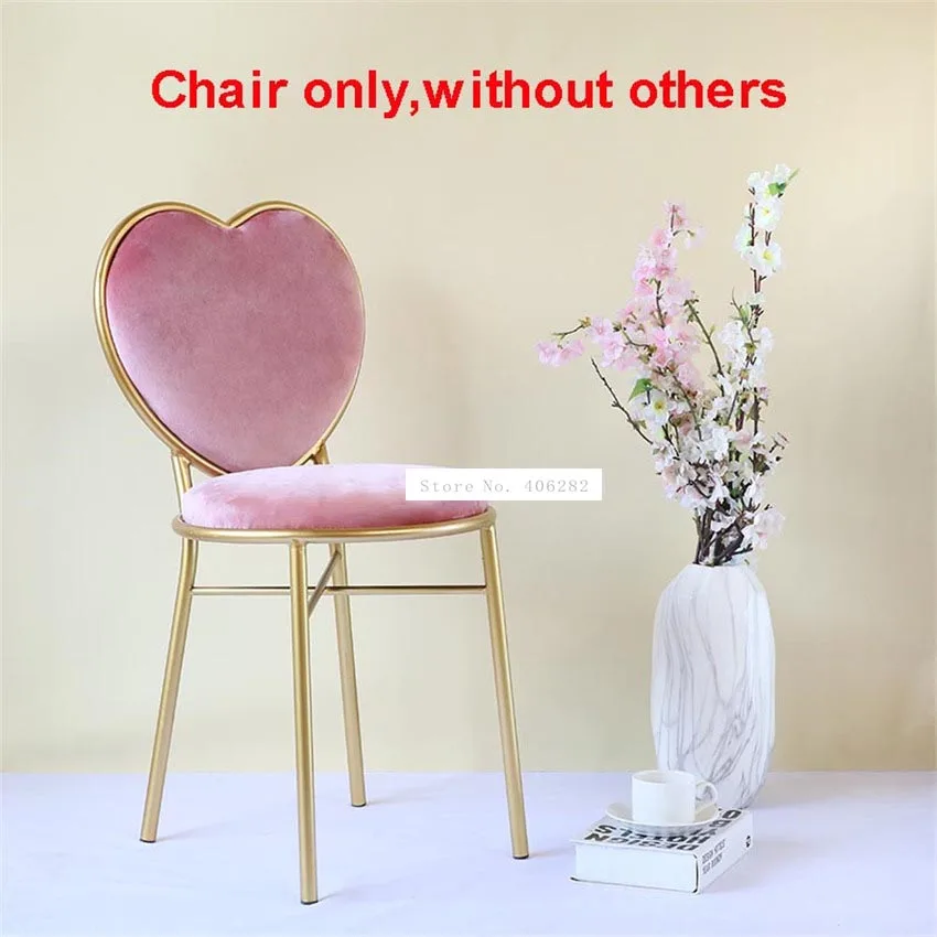 Love Heart Shape Backrest Flannelette Soft Seat Metal Iron Art Leisure Chair Modern Fashion Nordic Minimalist Coffee Cafe Chair