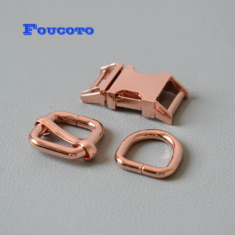 

50 sets metal buckles D rings adjustable belt-buckles sliders hardware 15mm webbing for cat dog collar straps sewing accessories