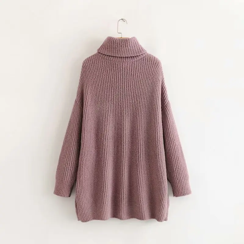 Женский Свитер оверсайз розовый водолазка вязаный пуловер свитер теплый свободный свитер корейские модные женские трикотажные изделия