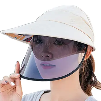

Women Empty Top Sun Visor Hat with Detachable Plastic Panel Face Shield Sunscreen Outdood Wide Brim Protective Cap