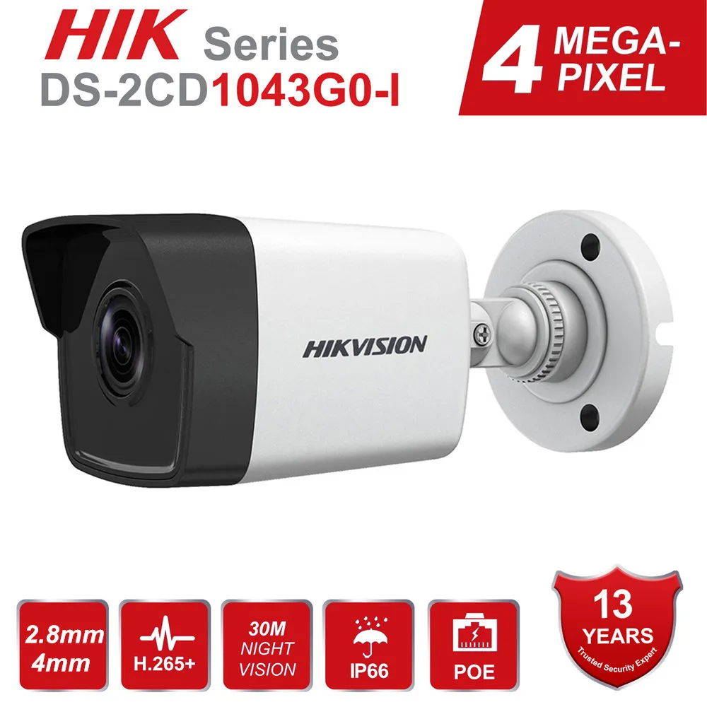 Hikvision 4MP POE камера H.265 DS 2CD1043G0 I HD 4 мегапикселя цилиндрическая ip Безопасности s IR 30M P2P
