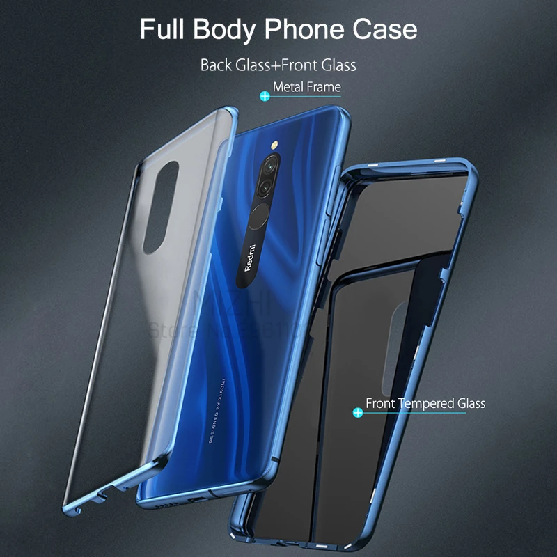 360 двухсторонний стеклянный чехол для Xio mi Red mi Note 8t 7 8 Pro 8a магнитный металлический чехол на Xio mi 9T 9lite Note 10 CC9 Pro Coque