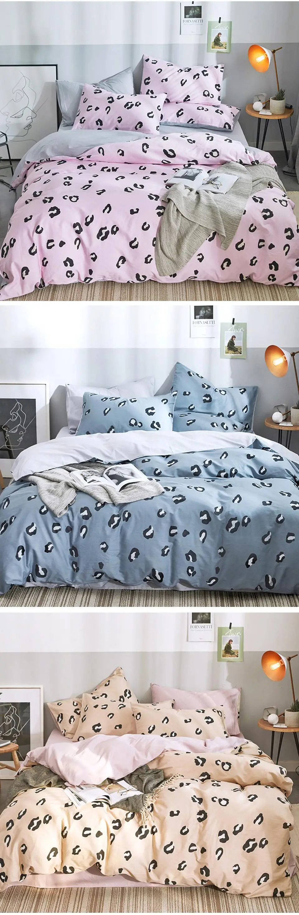 45 Bed Set 4pcs Leopard Bed Linen Cotton Printing Duvet Cover 220x240 BE45110