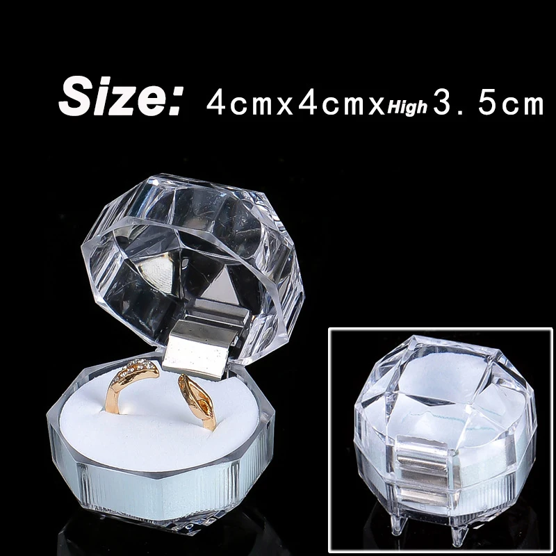 Transparent Diamond Wedding Engagement Ring Box Octagon Container Propose Marriage Rings Display Carrying Case Storage