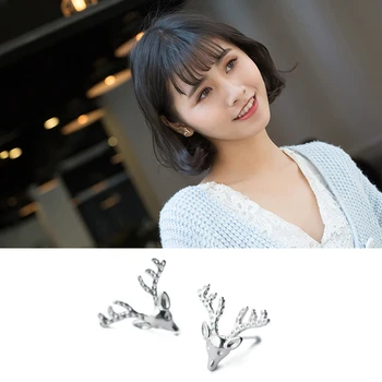 

Macanie Genuine 925 Sterling Silver Lovely Elk Pattern Stud Earring for Women Simple Animal Antlers Ear Pin Fine Jewelry Gift