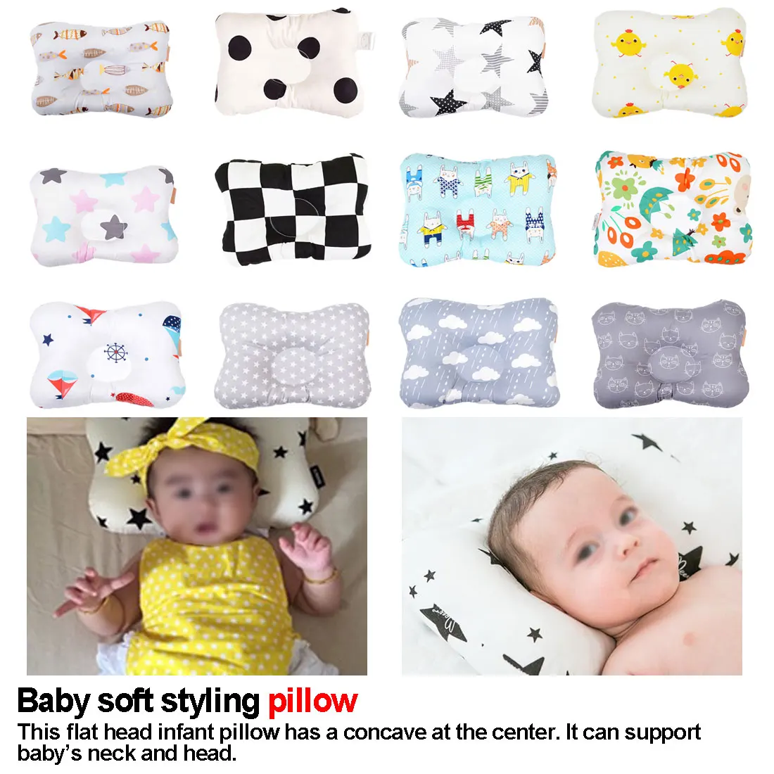 Cute Baby Infant Pillow Prevent Skew Head Toddler Bedding Newborn Soft Neck Pillow