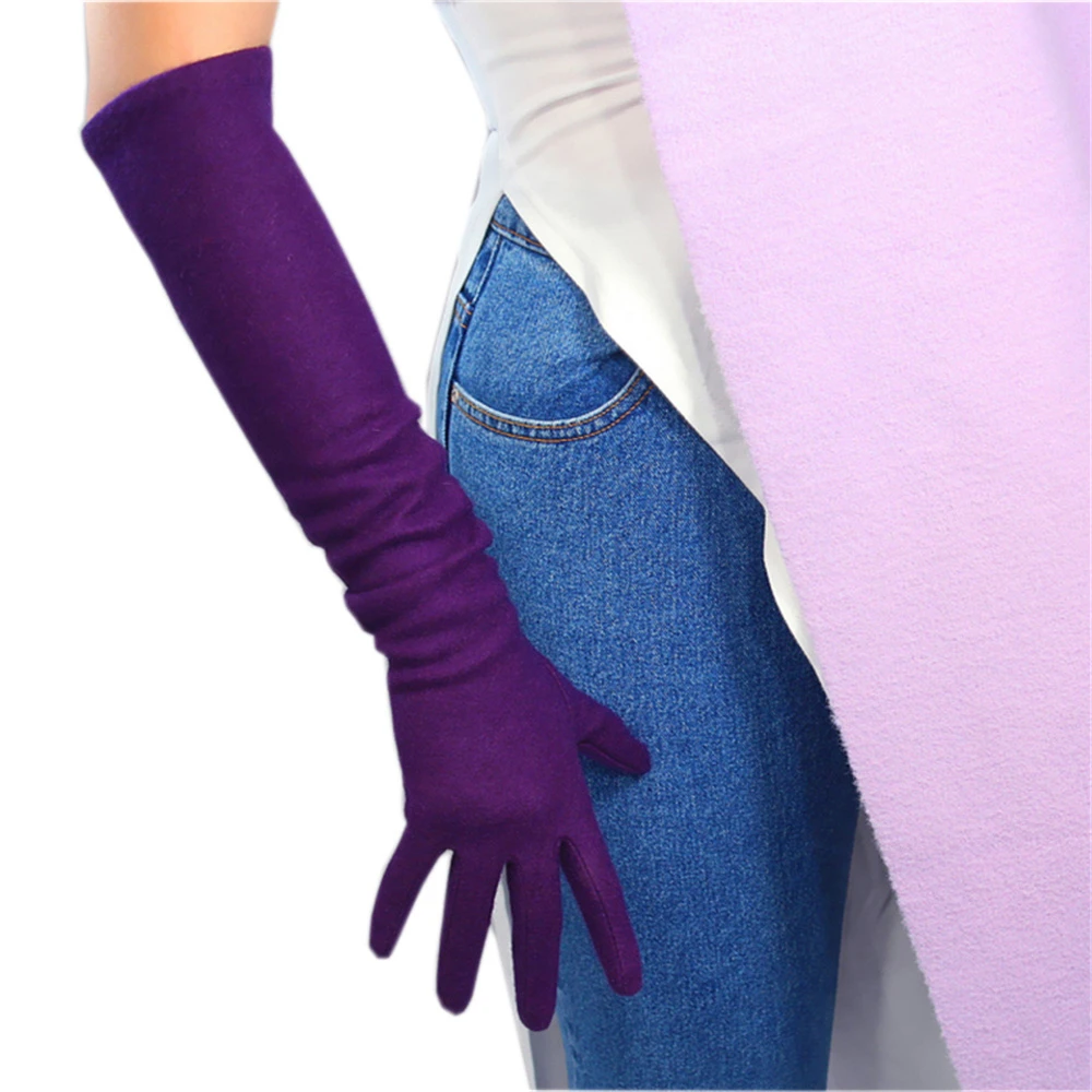 

Elegant Cashmere Gloves Long Section 50cm Elbow Elastic Wool Woolen Woolen Small Fragrance Lavender Dark Purple YR08