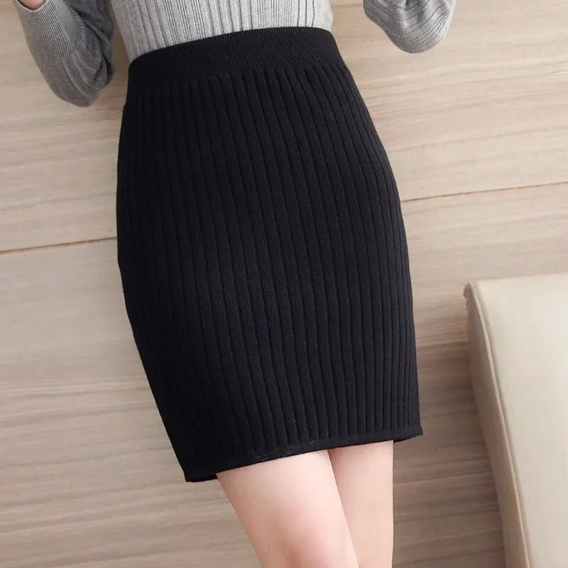 

Spring Clothing Thread Back Slit Knitted Skirt Winter Korean-style High-waisted Skirt Women's Yarn Short Skirt Step Skirt