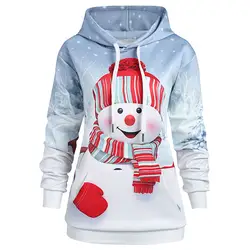 ROSEGAL плюс размер 3D печать женские Рождественские толстовки кенгуру карман Снеговик Рождественские толстовки с капюшоном пуловер