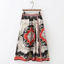 Новинка, Женская винтажная плиссированная юбка миди с цепным принтом, faldas mujer, шарф, стильная женская Повседневная шикарная юбка с разрезом и боковой молнией, QUN132