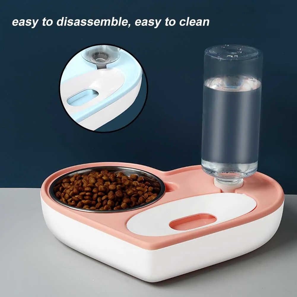 Полностью автоматическая Простая очистка в форме сердца универсальная Питьевая большая емкость пластиковая кормушка для домашних животных без разлива двойного назначения Съемная домашняя