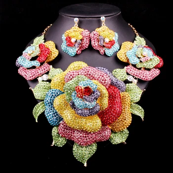 

NEW BRIDAL JEWELRY SETS WEDDING NECKLACE EARRINGS FOR BRIDES PARTY DRESS COSTUME ACCESSORIES BIG FLOWERS DECORATION GIFT WOMEN