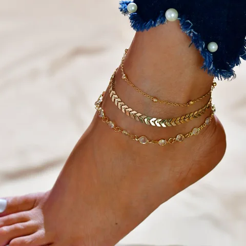 Bohemia Shell Chain Anklet Sets For Women Sequins Ankle Bracelet On Leg Foot Trendy Summer Beach Jewelry Gift
