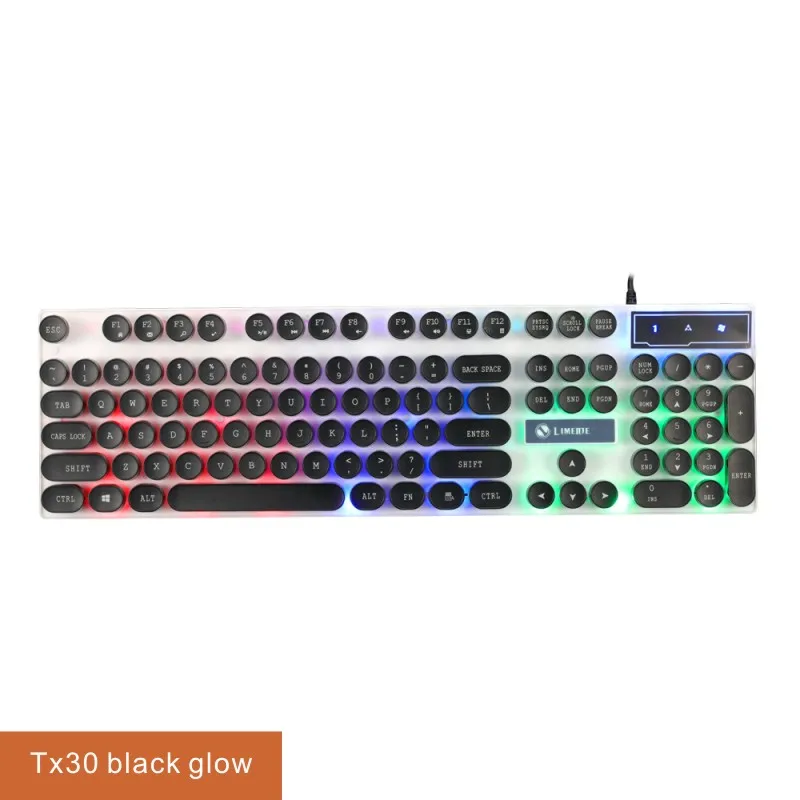 Tx30 black Игровая клавиатура светящаяся Ретро круглая металлическая панель геймерская клавиатура USB Проводная стимпанк водонепроницаемая для настольного компьютера ПК ноутбука - Цвет: Tx30 black