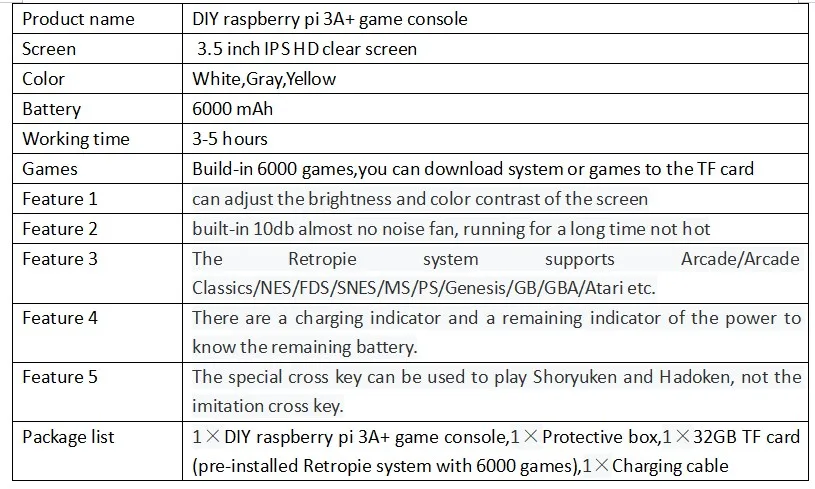 Ретро видео игровая консоль 3,5 дюймов ips Raspberry Pi 3 A аркадная для игровой консоли для мальчиков Ручной игровой плеер встроенные 7000 игры