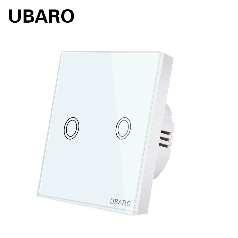 

UBARO EU/UK Crystal Glass Panel Light Wall Power Interruptor Pared Touch on off Switch Led Schakelaar Switches 2Gang AC100-240V