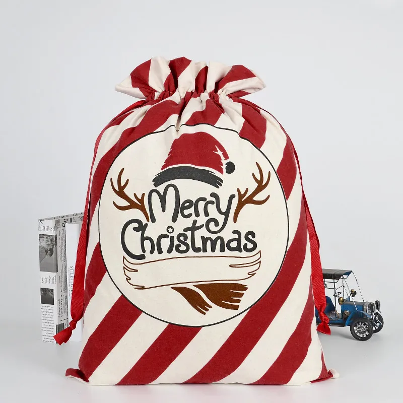 

Large Canvas Merry Christmas Santa Sack Xmas Stocking Reindeer Gift Storage Bag Merry Christmas Ornaments New Year Decorations