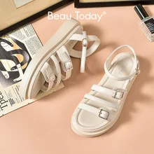 BeauToday Platform Sandals Women Synthetic Leather Metal Buckles Ankle Strap Ladies Summer Casual Shoes Thick Sole 38169