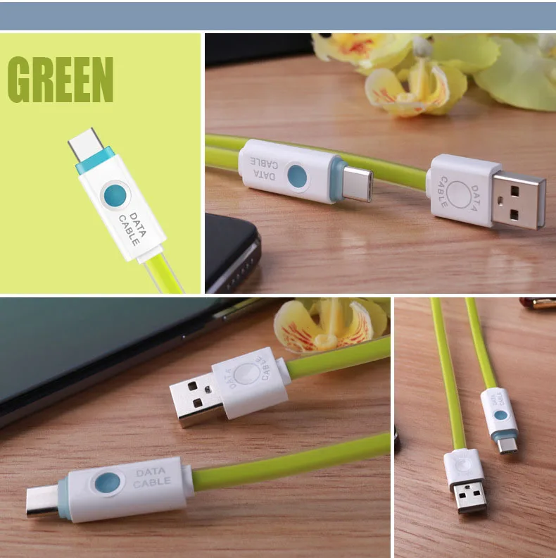 USB кабель 2A Быстрая зарядка и синхронизация данных люминесцентный кабель для TYPE-C мобильных телефонов - Цвет: Green