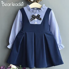 Bear leader/платья для девочек новое весеннее платье для маленьких девочек платье принцессы в полоску с бантом и длинными рукавами для девочек, детская одежда vestidos