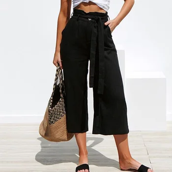 

High Waist Wide Leg Pant 2019 Autumn Winter Vintage Women Cotton Linen Fashion Trouser Casual Loose Harem Pant Pantalone Palazzo