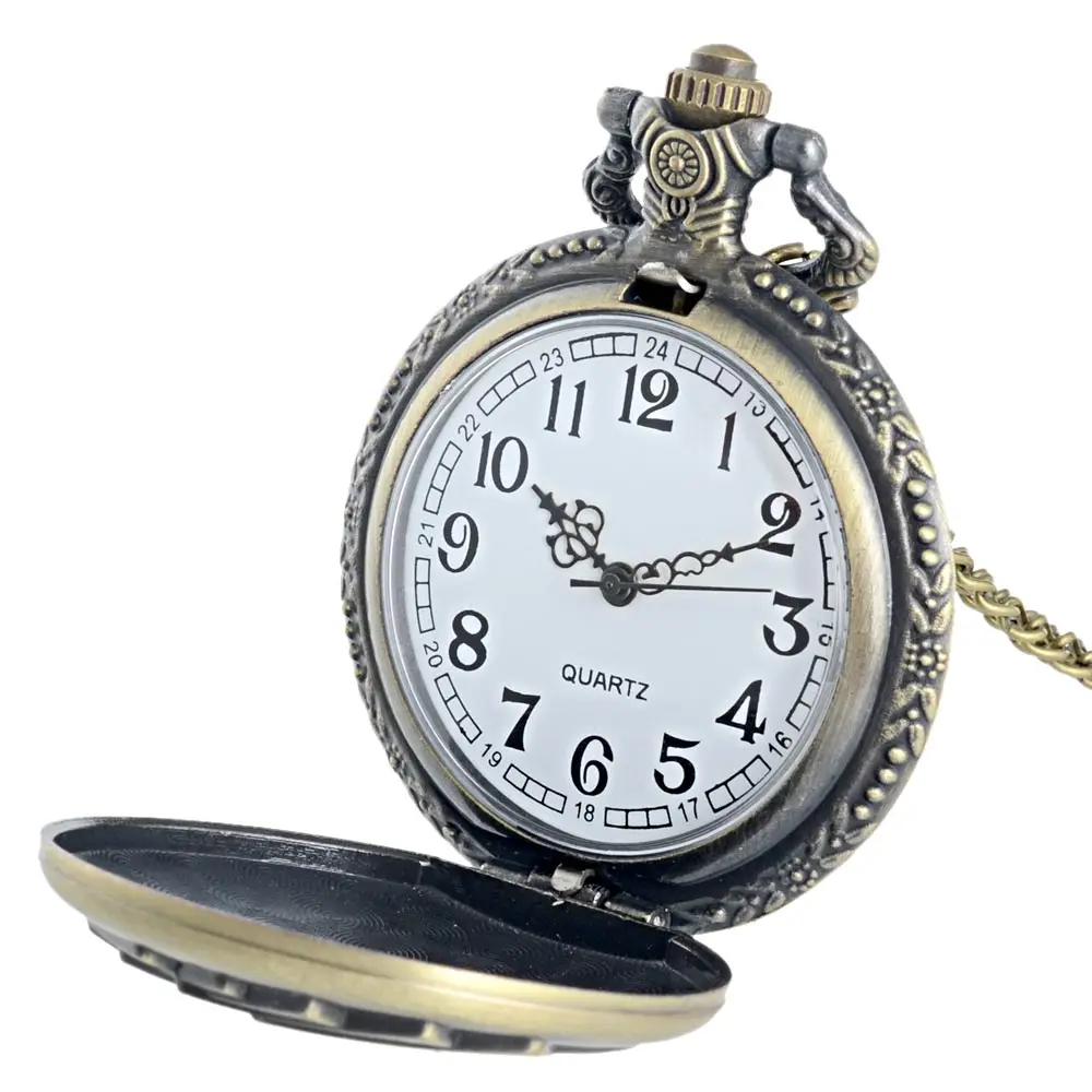 IBEINA Retro Bronze Poker Quartz Pocket Watch Chains Antique Men Women Necklace Clock Gift Relogio