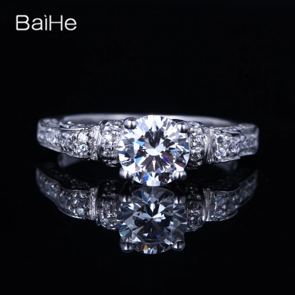 

BAIHE Solid 14K White Gold Cubic Zirconia Ring Men Man Husband Gift Wedding Fine Jewelry خاتم زركونيا مكعب кольца з фіанітам