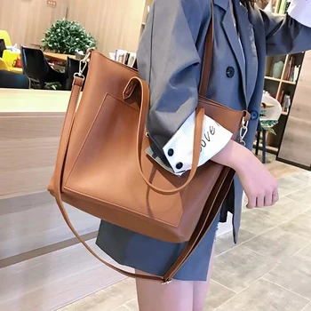 

2020 New style Women Bag Handbag Tote Over Shoulder Crossbody Leather Big Simplicity brown High-capacity Designer Female Bolsas