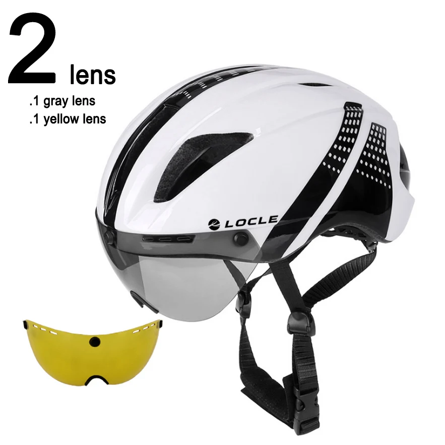 White Black 2 Lenses LOCLE от 1 до 3 линзы Магнитные очки велосипедный шлем дорожный горный MTB в форме велосипедный шлем для езды скорость время-пробный велосипедный шлем - Цвет: White Black 2 Lenses