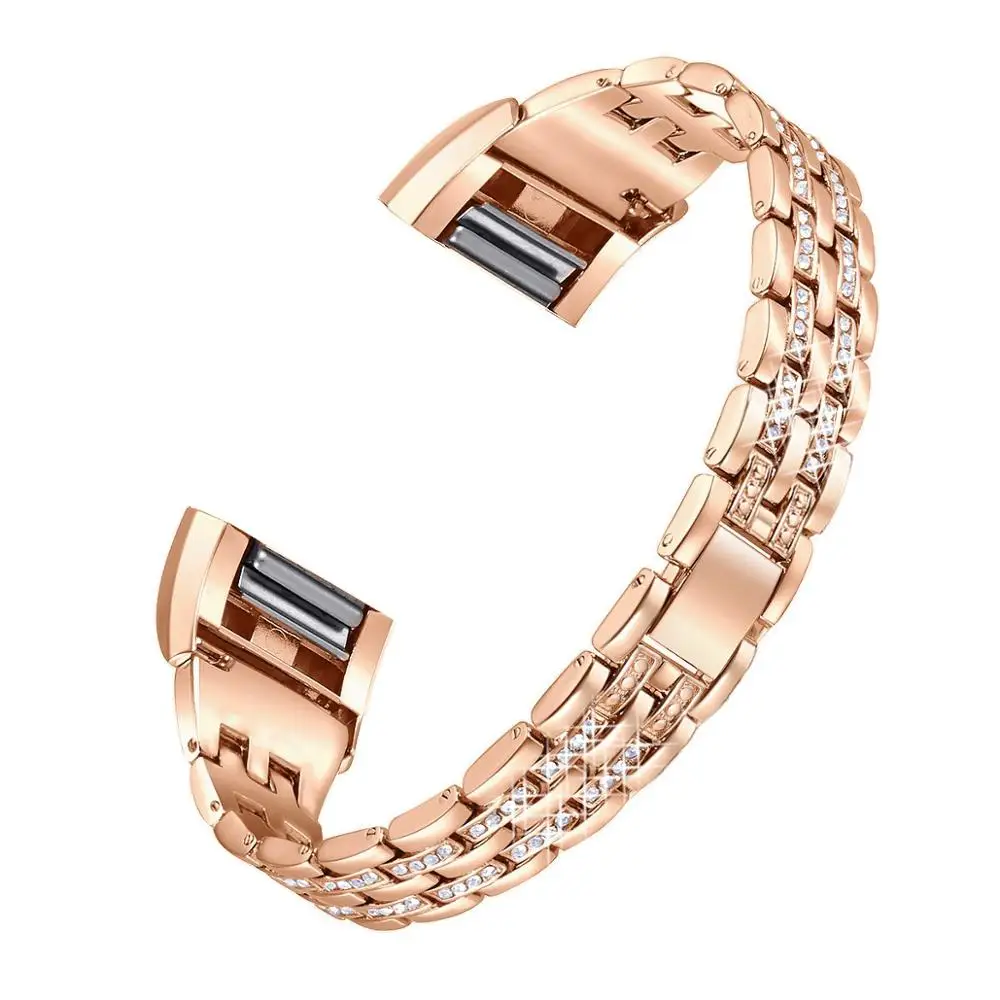 rose gold 3 OULUCCI металлический ремешок из нержавеющей стали для браслета Fitbit charge 2 горный хрусталь ремешок для Fitbit charge 3 ремешок умный браслет для женщин - Цвет: rose gold 3