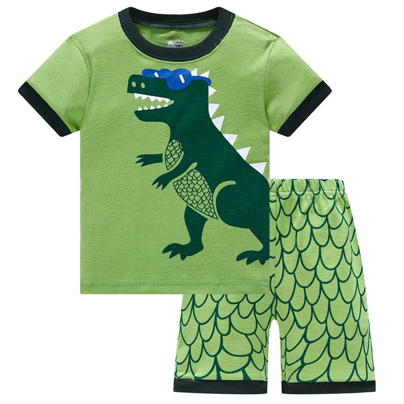 Комплект детской одежды красного цвета с динозаврами пижама для мальчиков летняя футболка топ и укороченные штаны пижама с динозаврами