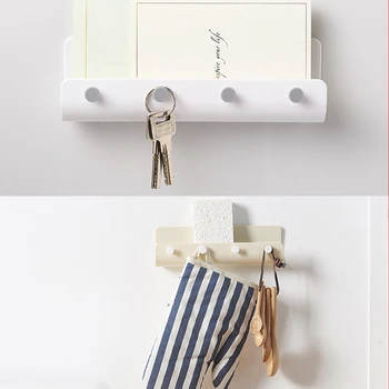 

wall hook Key Towel Hanger Holder Storage Wall Hook Rack DIY Organizer 4 Hooks Storage Shelf Hanging Hooks Wall Mount Home Decor