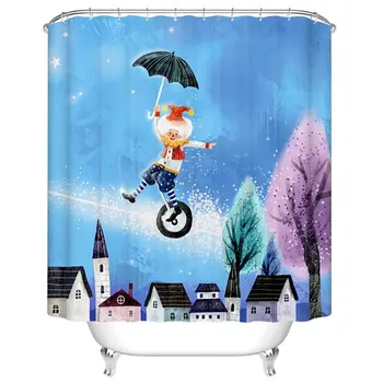 

Jumping Clown Under The Stars Waterproof Bathroom Fabric Shower Curtain with 7 Hooks