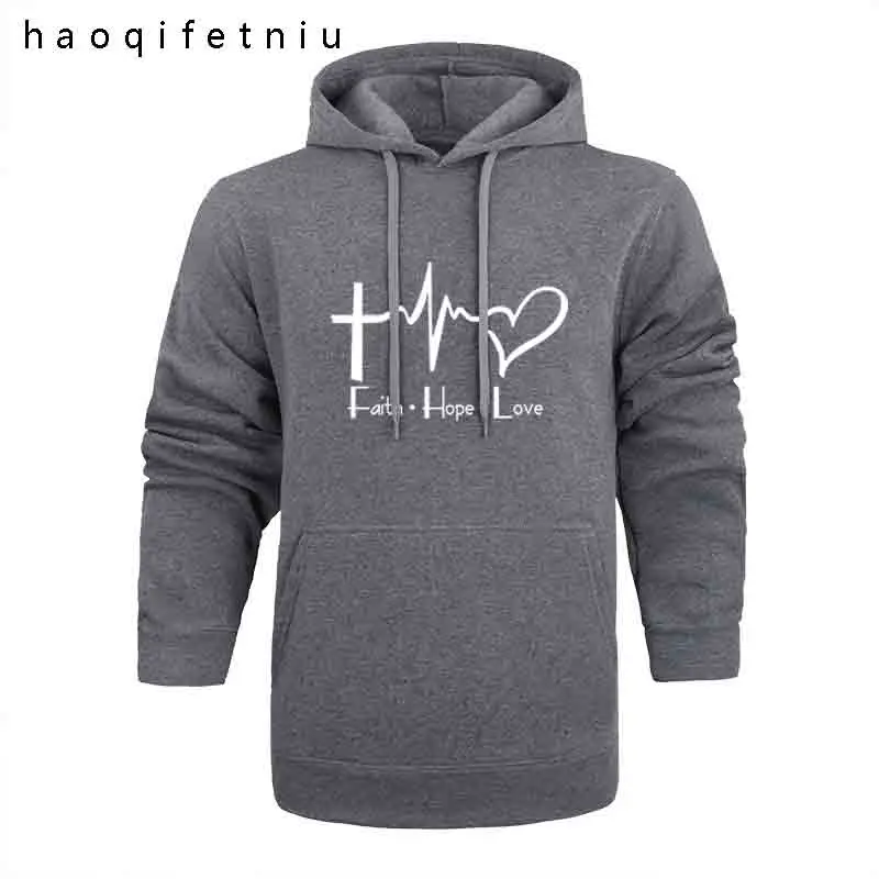 Dark grey Модная Faith Hope футболка с надписью про любовь одежда толстовка мужская осень зима хип хоп с капюшоном - Цвет: Dark grey