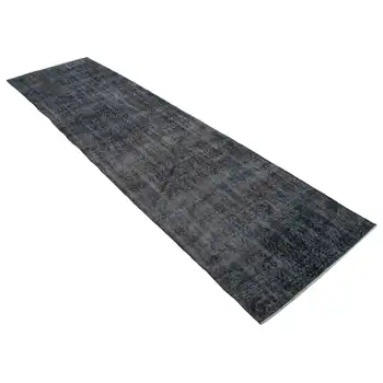 

81x300 Cm Grey Handmade Overdyed Runner Rug-3x10 Ft