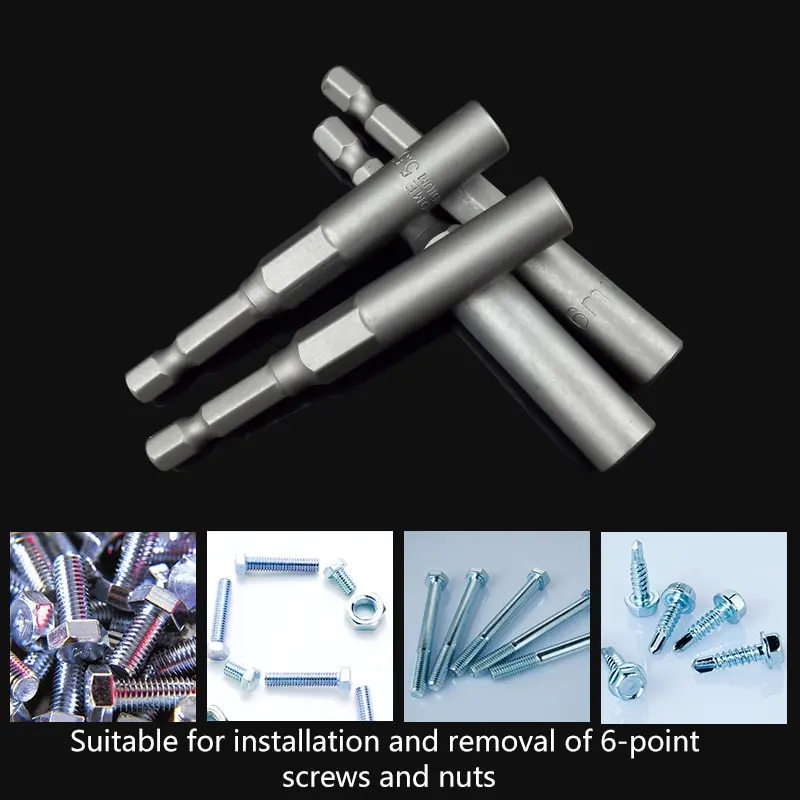 

6PCS 6mm-17mm 80mm Length Extra Deep Bolt Nut Bit Set Metric 1/4 6.35mm Hex Shank Impact Socket Adapter For Power Tools^