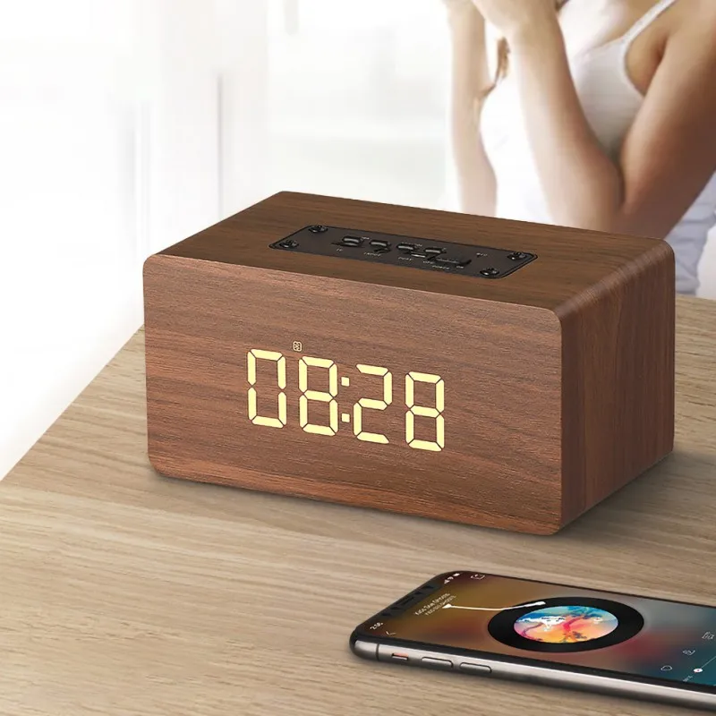 Динамик часы радио прикроватный с Bluetooth динамик W5C деревянные часы версия Bluetooth динамик