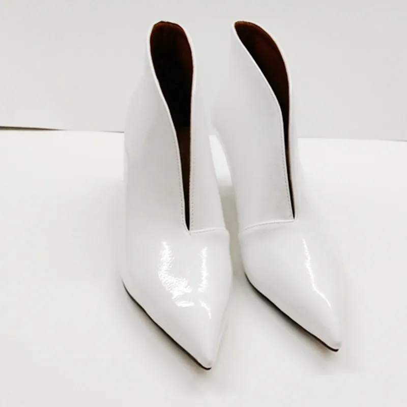 

Snake Patent Leather Pumps Women Shoes Thin High Heel Shoes Women Sexy Pointed Toe V Mouth Stilettos Ankle Boots For Woman Shoes