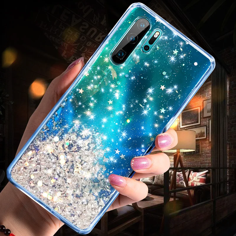Bling Glitter Case for Huawei P20 Lite P30 pro Mate 20 Silicon Crystal Sequins Soft Cover Honor 8X Nova 5 Transparent Phone Case (11)