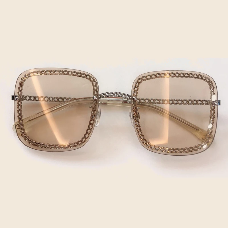 No2 Sunglasses Летние Квадратные Солнцезащитные очки для женщин, фирменный дизайн, винтажные цепочки, оттенки, женская мода, высокое качество, солнцезащитные очки с коробкой - Цвет линз: No2 Sunglasses