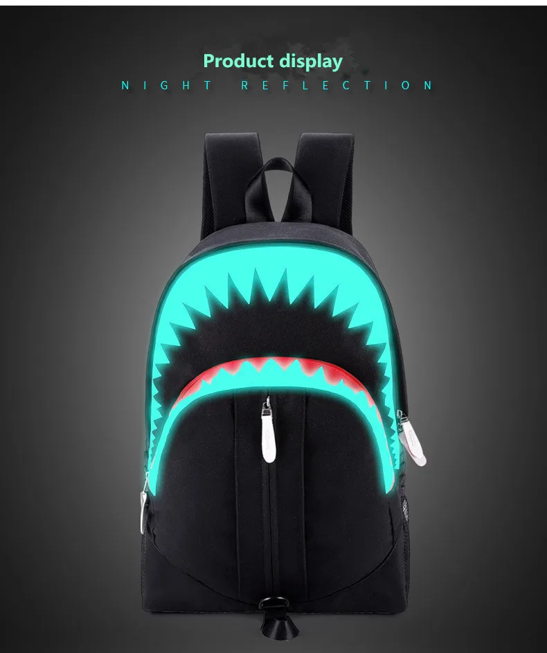 Светится в темноте школьный рюкзак usb зарядка светящийся 3D Акула школьный рюкзак с usb зарядным портом