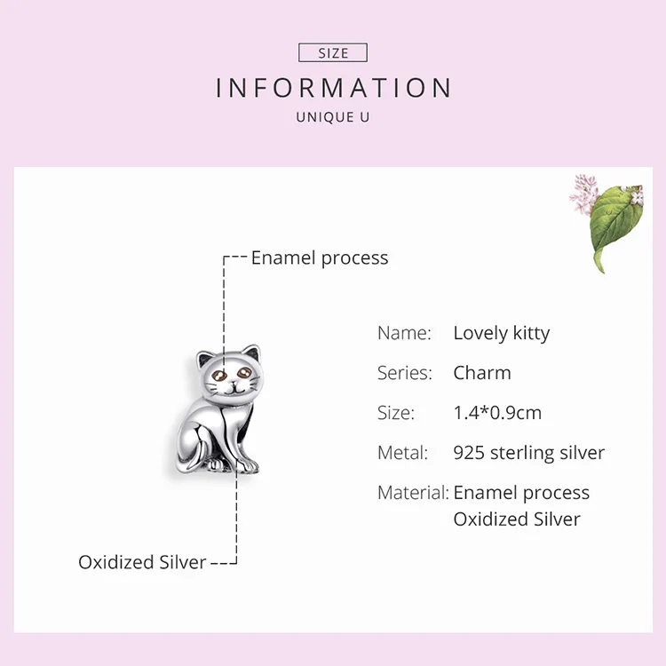 bamoer Cute Baby Cat Metal Beads Charm for Women European Luxury Bracelet 925 Sterling Silver Fashion Jewelry SCC1305