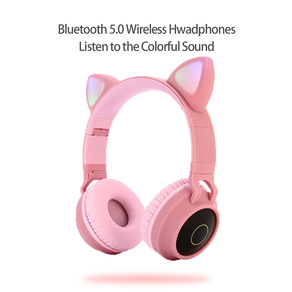 PC Дети беспроводные наушники Мода Bluetooth 5,0 девочка 7 цветов Изменение USB Перезаряжаемый складной светодиодный светящийся кошачий ухо смартфон