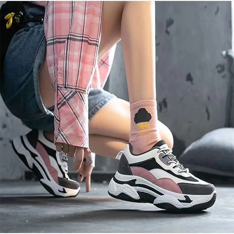 

2020 Spring New Style Contrast Color Joint Korean-style in Trend Thick Bottomed Lace-up Versitile Fashion Sporty Dad Shoes Women