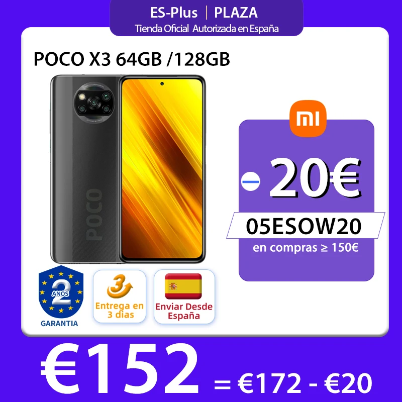 Versión Global POCO X3 NFC 128GB ROM 6GB Smartphone Snapdragon 732G 64MP Quad Cámara 6,67 120Hz de 5160mAh
