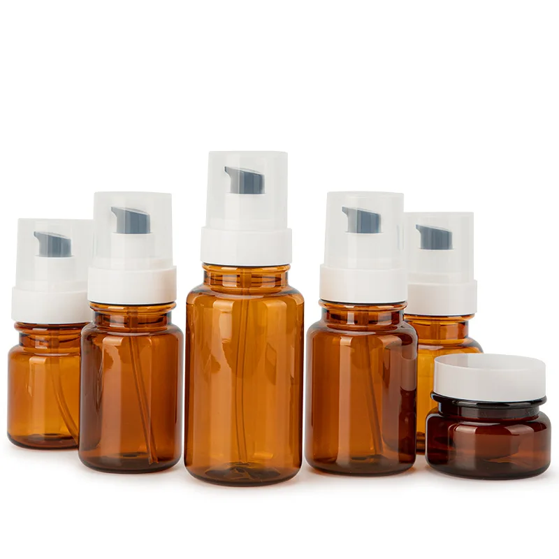 

40/60/80/100/120/170ml Amber Lotion Pump bottle Women Cosmetic Container Small Dispenser Refillable Packaging 30g Cream Jar
