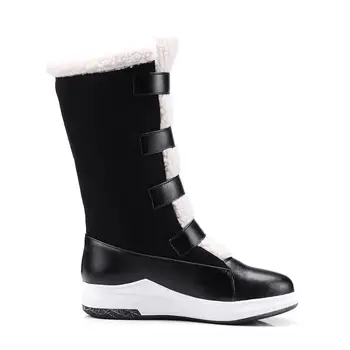 

Kmeioo European and American style new women's boots in the tube warm lamb hair PU explosion models snow boots plus size