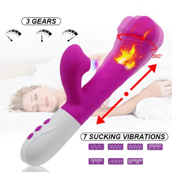Thrusting Sucking Rabbit Vibrator for Women Telescopic Rotating Dildo G Spot Massager Heating up 3 in 1 Anal Vibrators Sex Toys 2