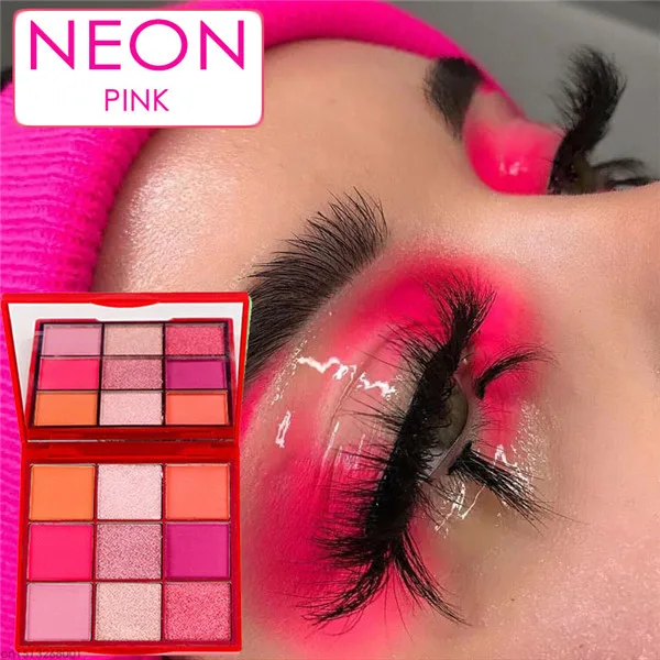 Neon Pink 9 цветов неоновые тени для век Палитра долговечный матовый блеск Тени для век Палитра Водонепроницаемый светящийся Сияющий пигмент телесного цвета - Цвет: Neon Pink